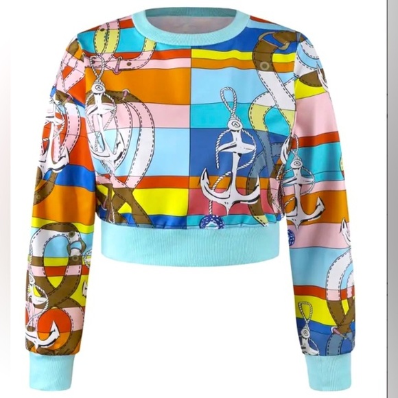 2 Pc: Sailor Print Pullover Sweatshirt w/Matching Drawstring Pants, NWOT - Picture 4 of 8